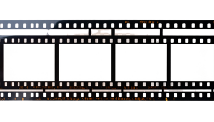 long 35mm filmstrip or border with empty frames isolated on transparent Png