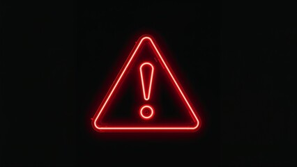 Glowing neon red triangle warning sign on dark background