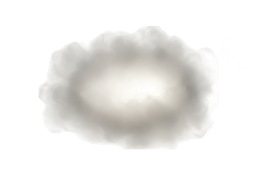 A wispy, gray smoke cloud with a bright center is isolated on transparent background, creating an ethereal and abstract effect
