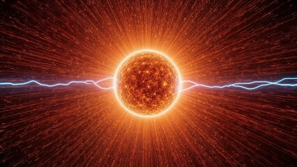 Radiant energy sphere with vibrant orange and blue streams