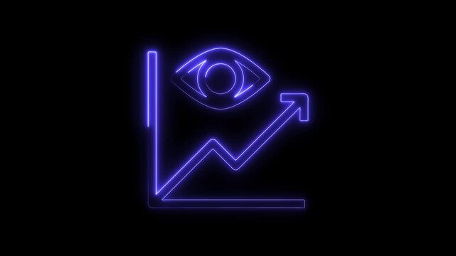 Business growth chart with surveillance eye neon glowing on black background