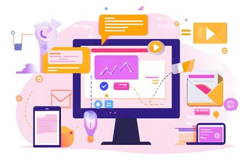 Marketing automation dashboard shows funnels, email workflows, and seamless CRM integration for efficiency.