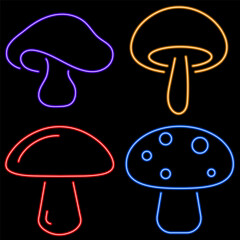 mushroom neon icon group, vector illustration on black background.