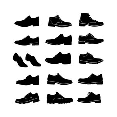 Mens Shoe Silhouette Set Clipart on White Background