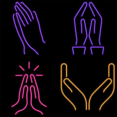prayer neon icon group, vector illustration on black background.