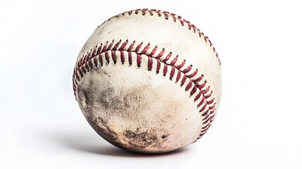 An old worn baseball placed on a white background
