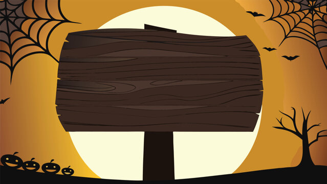 Wooden bench in a park with flowers, an empty wooden signpost on the grass