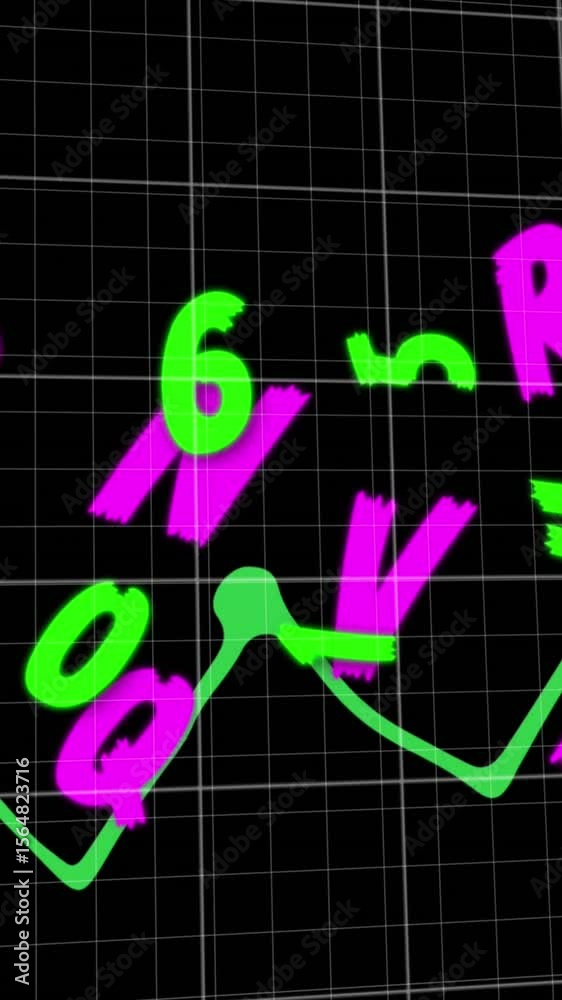 Poster animation of alphabets and numbers over multiple graphs against black background
