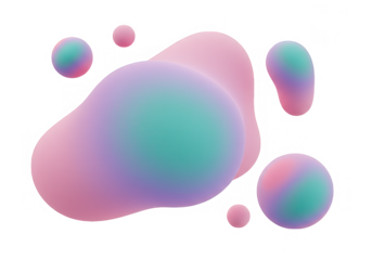 Abstract pastelcolored fluid shapes in pink, purple, and green gradients, isolated on transparent background