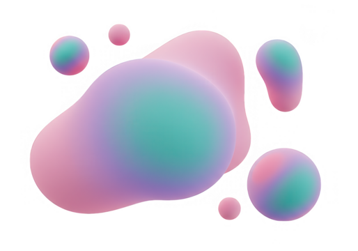Abstract pastelcolored fluid shapes in pink, purple, and green gradients, isolated on transparent background - Powered by Adobe