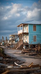 Vibrant photo of hurricane destroyed homes.