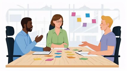 Diverse Team Brainstorming with Sticky Notes in Modern Office Setting Video - Powered by Adobe