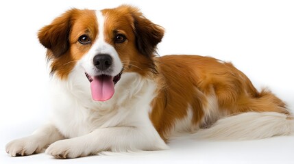 excited Nederlandse kooikerhondje dog isolated on a white background
