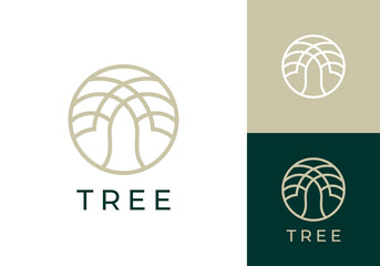 abstract tree logo design. line nature garden forest luxury icon vector concept
