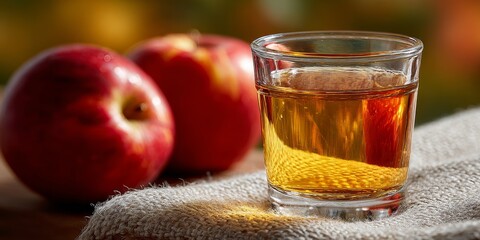 Seasonal beverage scene with apples and warm light evokes autumn harvest, cozy gatherings, and rustic food and drink marketing