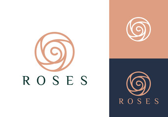 abstract rose logo design. circle flower line luxury icon vector concept
