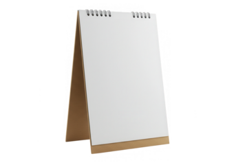 A blank brown and white desk calendar mockup isolated on transparent background, ready for your design or message
