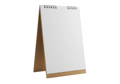 A blank brown and white desk calendar mockup isolated on transparent background, ready for your design or message