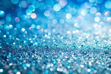 Abstract Sparkling Blue Glitter Background: Festive, Bright, Shimmering Bokeh Lights