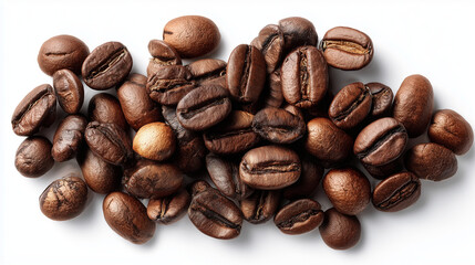 Naklejka premium Awaken senses with premium medium roast coffee beans elegantly scattered across a white background setting