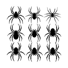 Spider Black Silhouettes Set Clipart White Background
