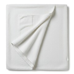 Clean white towel neatly folded with one corner flipped, showing texture and thickness, ideal for spa, hotel, or bathroom use.