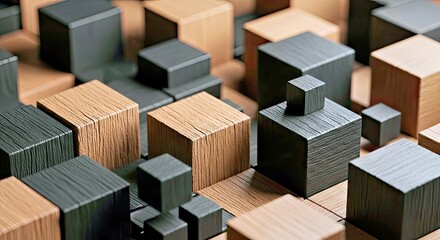  Black and Brown Wooden Cubes Abstract Background 