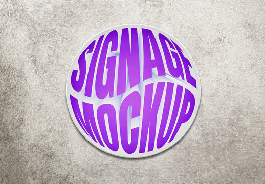 Circle Sign on Wall Mockup