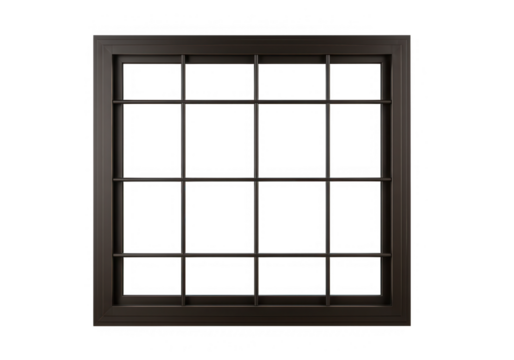 A square window frame with a grid pattern is isolated on transparent background