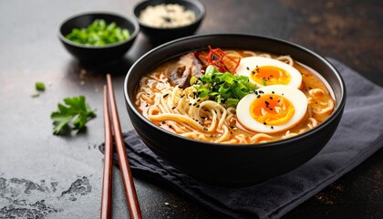 Janchi guksu Korean warm noodle somen soup with boiled egg.