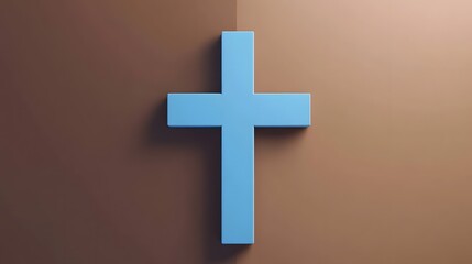 Obraz premium Simple Light Blue Cross on Brown Background Christian Symbol