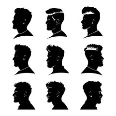 Mens Haircut Silhouettes Set on White Background