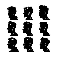 Different Mens Haircut Silhouettes Vector Pack