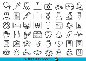 Fototapeta premium A Comprehensive Line Art Icon Set for Healthcare, Medicine, and Hospitals