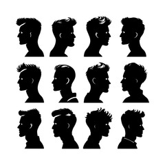 Mens Haircut Silhouettes Design Set