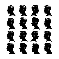 Variety of Male Haircut Silhouettes Vector