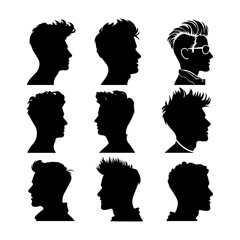 Diverse Man Hairstyle Silhouettes Vector Pack