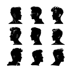 Simple Man Hairstyle Silhouettes Vector Set