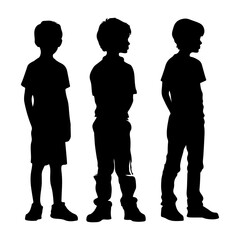 Young Boy Silhouettes Collection on White Background
