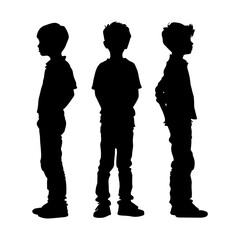 Kids Silhouettes of Young Boys Vector Set