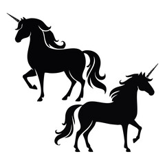 Black Unicorn Silhouettes – Flat Mythical Icons
