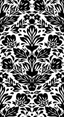 Vector monochrome decorative pattern with flower arrangement. Seamless texture with black print of stylized flowers in folk art style