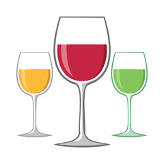 Set of Wine Glasses with Different Drinks – Red, White, and Green