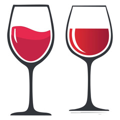 Wine Glasses with Red Wine – Flat Cartoon Style