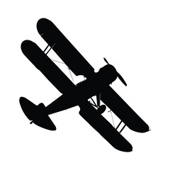 A Biplane Silhouette Vector on White Background