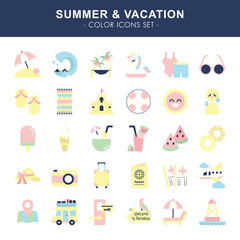 Summer & Vacation - color icons set