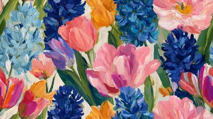 Vibrant floral arrangement featuring spring blooms in assorted colors and textures