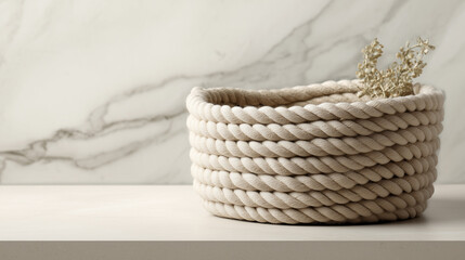 Fototapeta premium Storage Basket Perfectly Positioned on Spotless Porcelain for a Modern and Eco-Friendly Touch