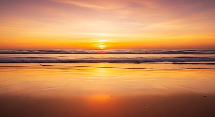 Fototapeta premium Golden sunset beach ocean waves sand reflection seascape nature travel photography landscape scenic view 100