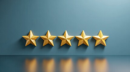 High-quality photo of five gold star rate review customer experience quality service excellent feedback concept on best rating satisfaction background with flat design ranking icon.